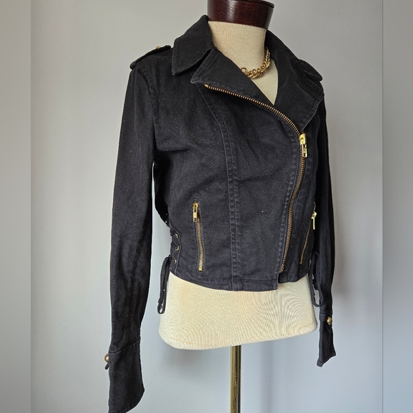 REISS 1971 Black Denim Fittwd Cropped Jacket. Size Medium - Picture 2 of 13